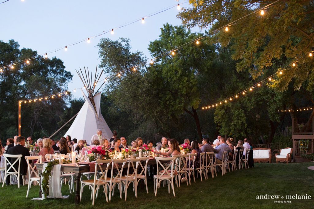 Boho wedding reception with Tipi