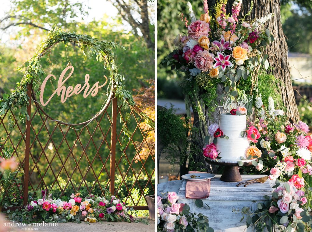 Wedding cake with pink and gold florals
